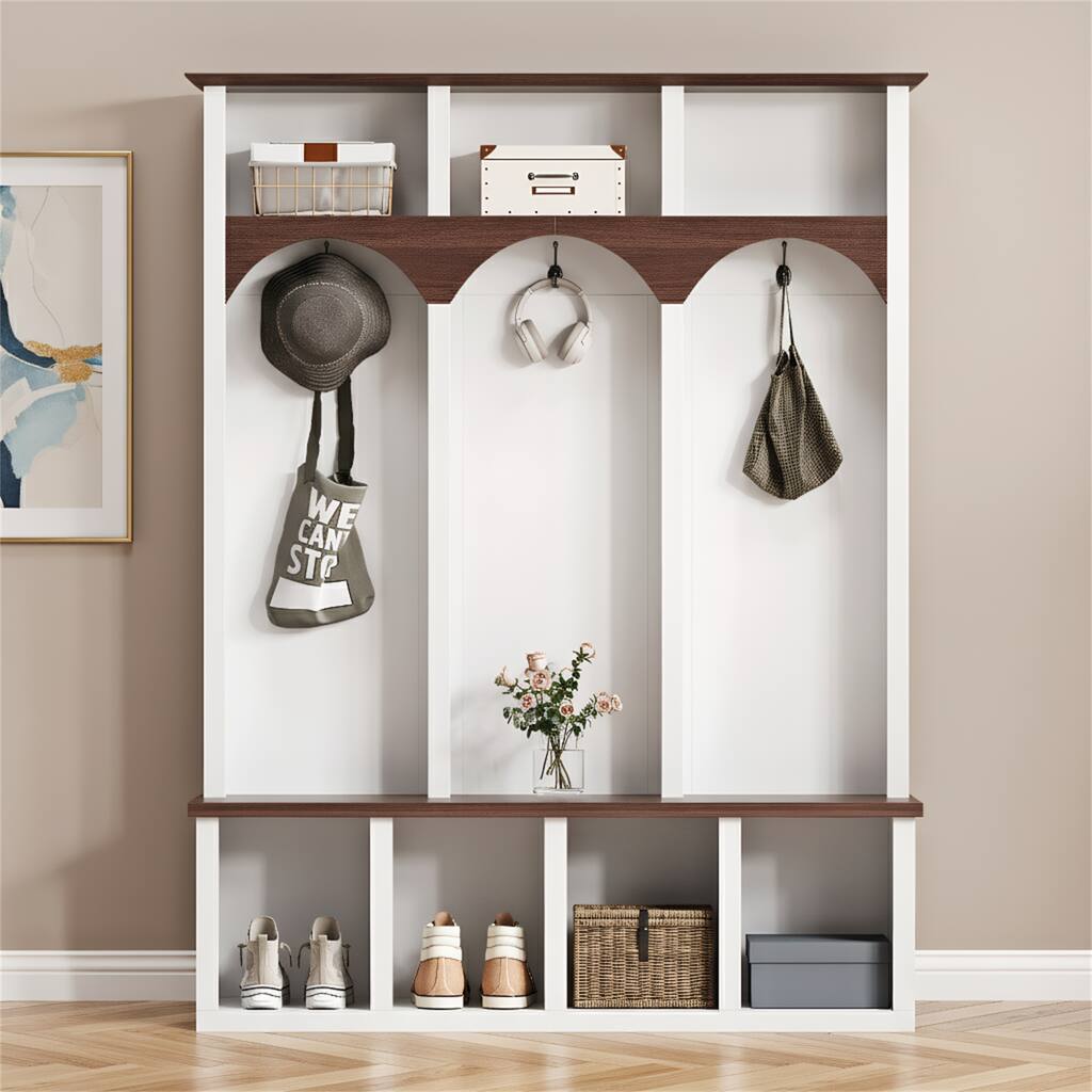 4-in-1 Entryway Organizer with Hooks and Cubbies