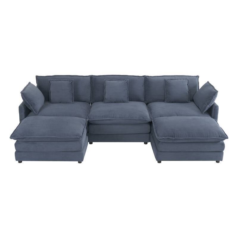 Contemporary Modular Sectional Sofa with Deep Seats and Movable Ottomans and Storage Pockets for Small Living Spaces