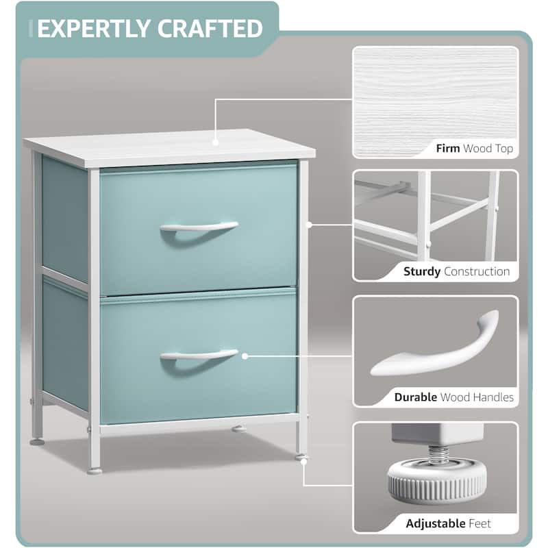 Sorbus Nightstand with 2 Drawers - Steel Frame, Wood Top & Easy Pull Fabric Bins (2 Pack)