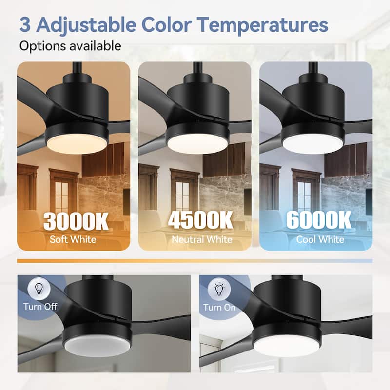 52"/42" Black/Gold LED Ceiling Fan with Lights Remote(3-Blade)