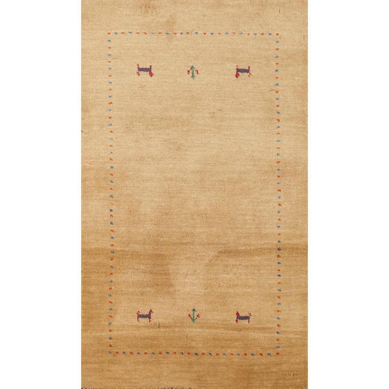 Hand Knotted Oriental 100% Wool Carpet Tribal Animal Pictorial Brown Gabbeh Area Rug - 3' 10'' X 2' 1''