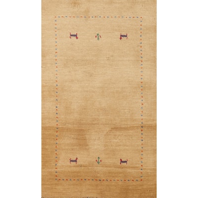Hand Knotted Oriental 100% Wool Carpet Tribal Animal Pictorial Brown Gabbeh Area Rug - 3' 10'' X 2' 1''
