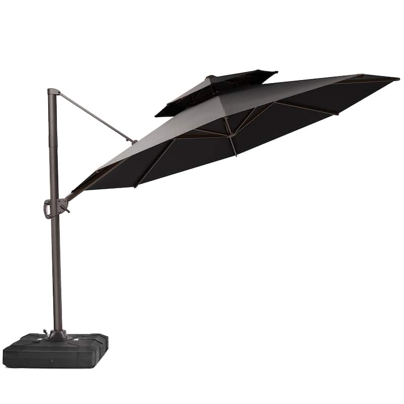 Pellebant 11FT Patio Cantilever Umbrella Round Double Top with Base Stand