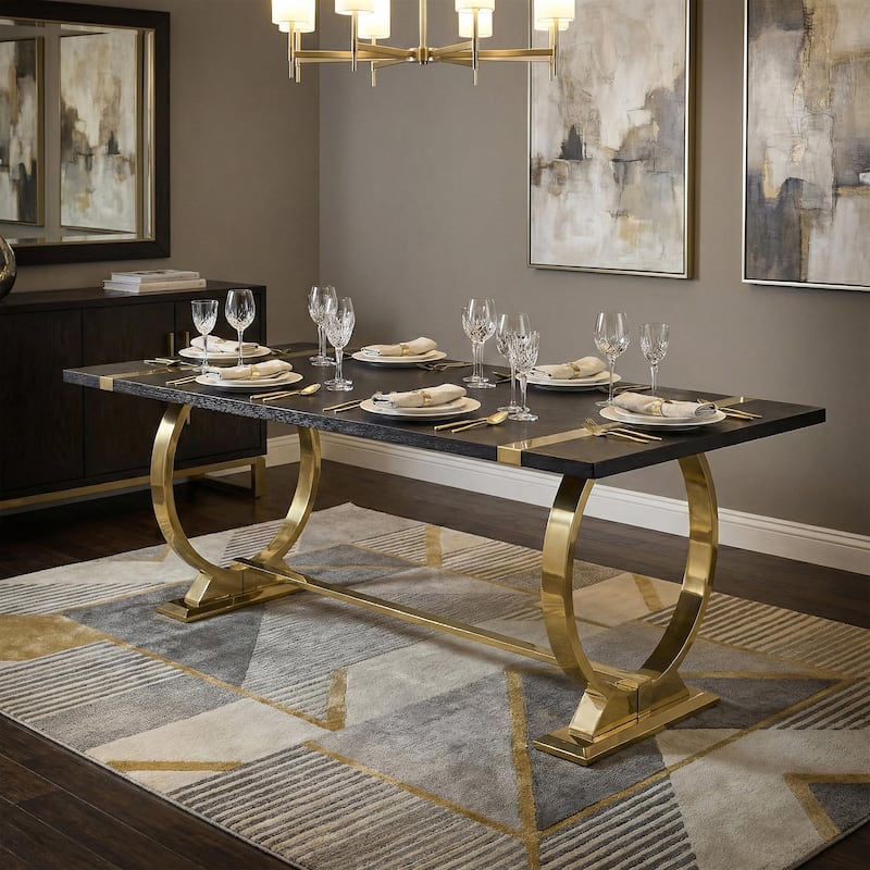 Furniture of America Carra Glam Stainless Steel Base 80-inch Dining Table - Black/Gold