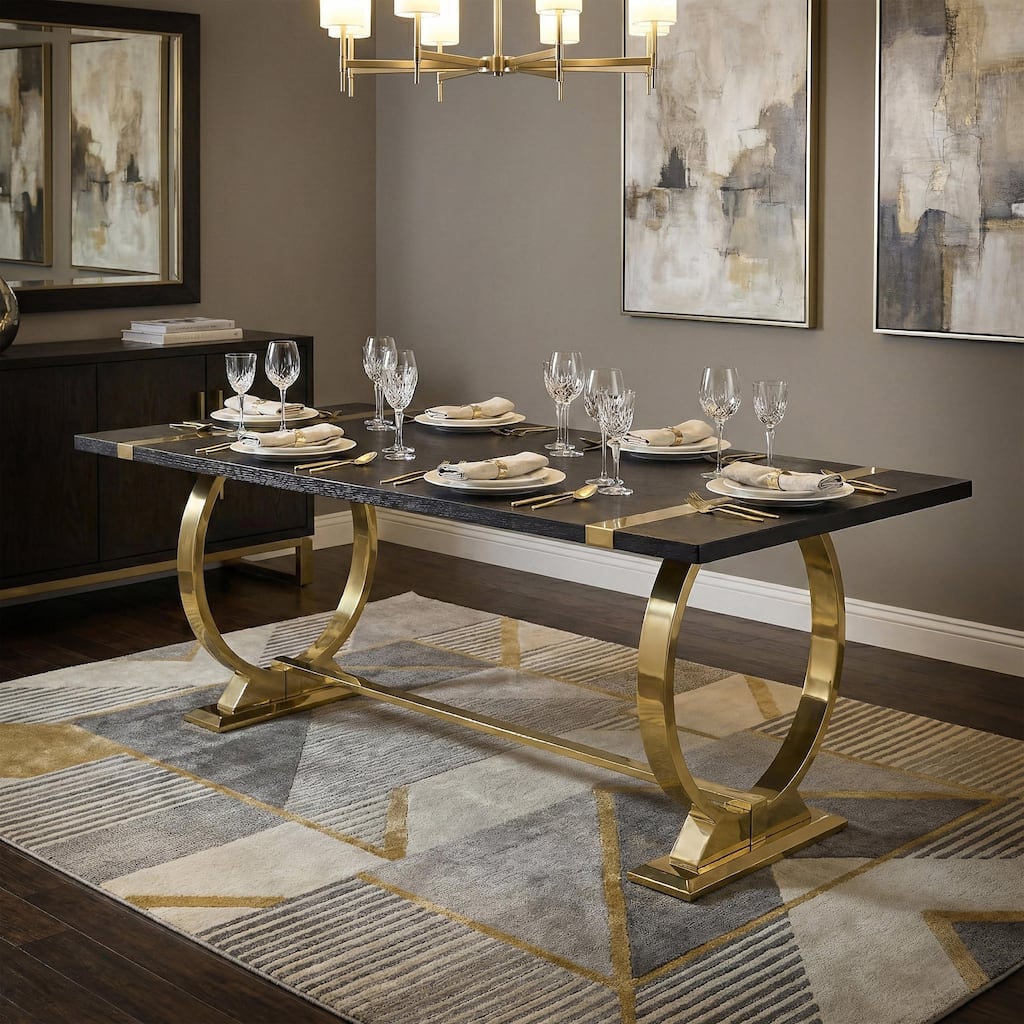Furniture of America Carra Glam Stainless Steel Base 80-inch Dining Table