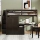 preview thumbnail 39 of 55, Space-Saving Loft Bed with Storage Stairs & Two Drawers, Wooden Full Bed Frmae wiht Shelves Wardrobe, Movable table & Side Desk Espresso - Full
