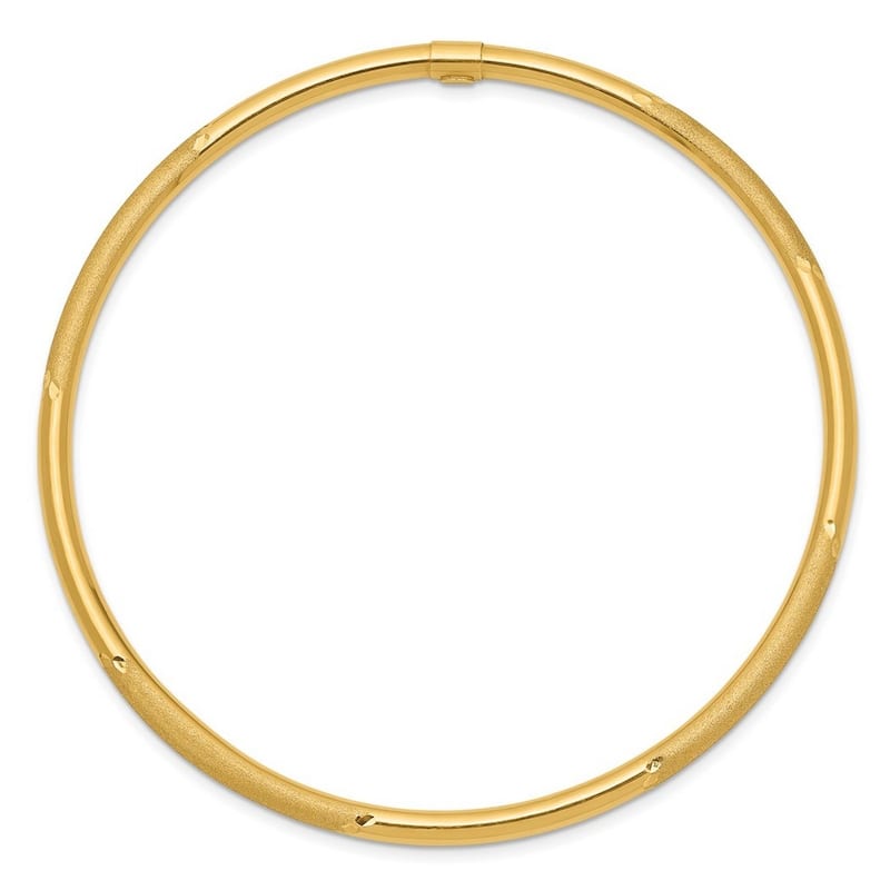 Curata 14k Yellow Gold 3mm Polished and Satin Finish Slip on Stackable Bangle Bracelet