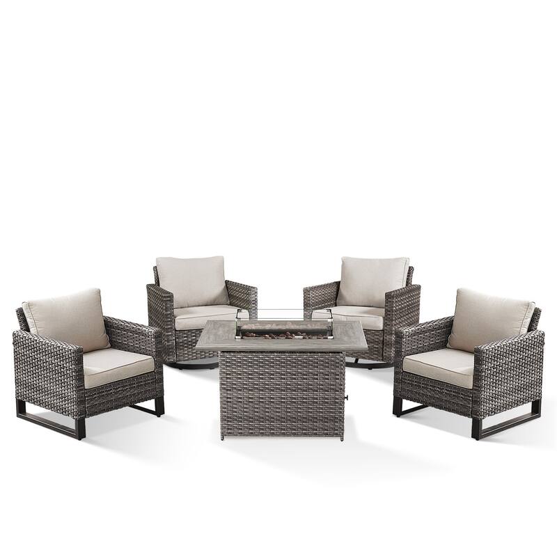 2 Swivel Chair 2 Club Chair with Fire Table Grey-Beige - Grey