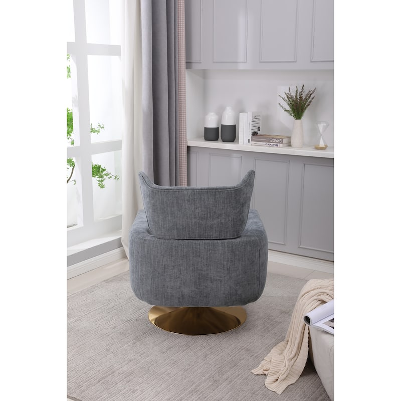Blue-Gray Modern 29.9" Upholstered 360° Swivel Accent Chair with Iron Base and Pillow