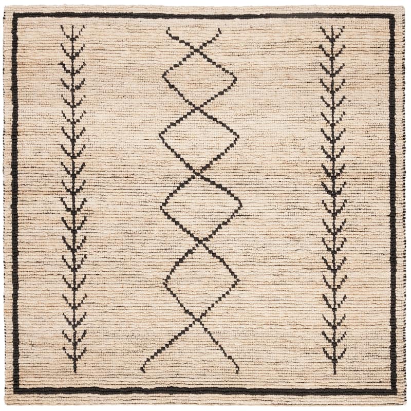 SAFAVIEH Handmade Bohemian Pesha Boho Jute Rug - 6' Square - Ivory/Black