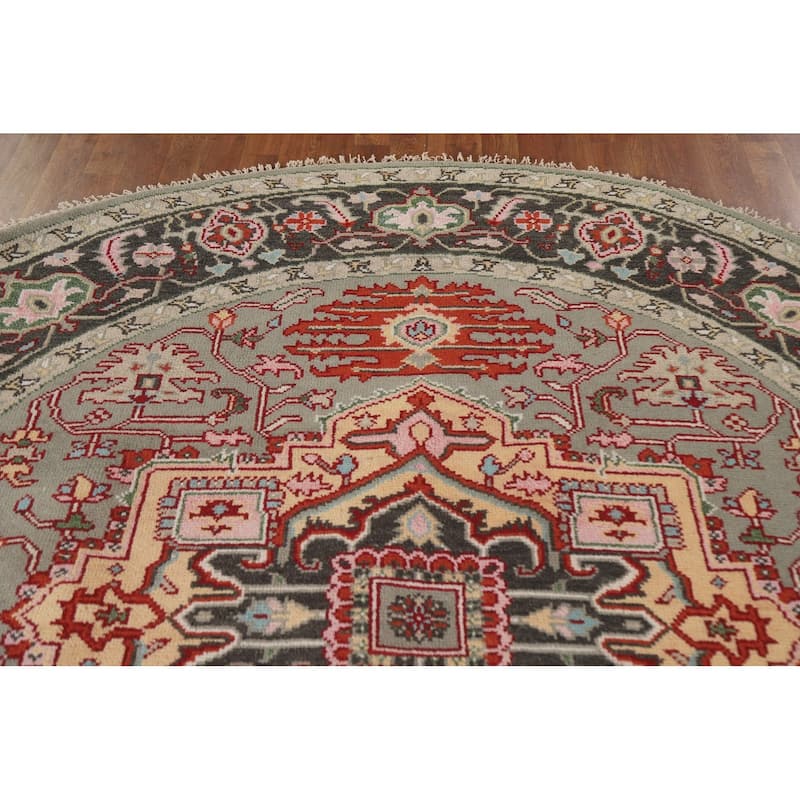 Geometric Heriz Serapi Oriental Round Area Rug Handmade Wool Carpet - 7'10"x 7'11"