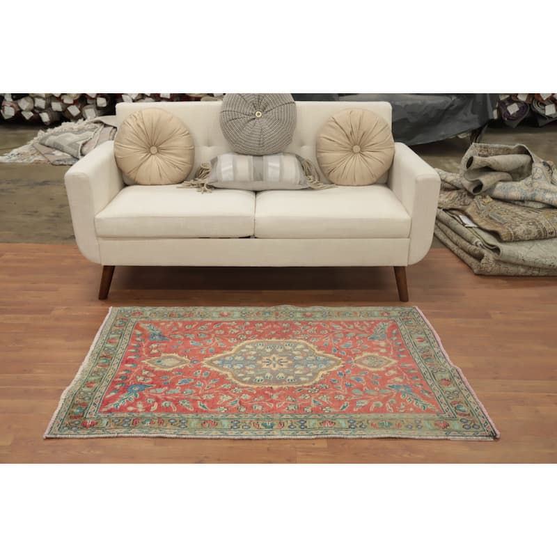 Hand Knotted Oriental 100% Wool Carpet Traditional Floral Pink Tabriz Area Rug - 4' 8'' X 3' 2''