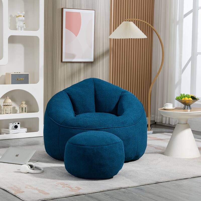 Blue Modern 40" Microfiber Upholstered Accent Chair with Ottoman and Padded Foam Padding Compressed for Living Room