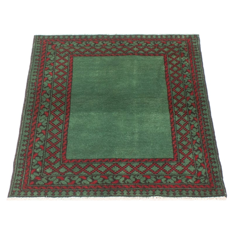 ECARPETGALLERY Hand-knotted Afghan Green Wool Rug - 3'4 x 4'9