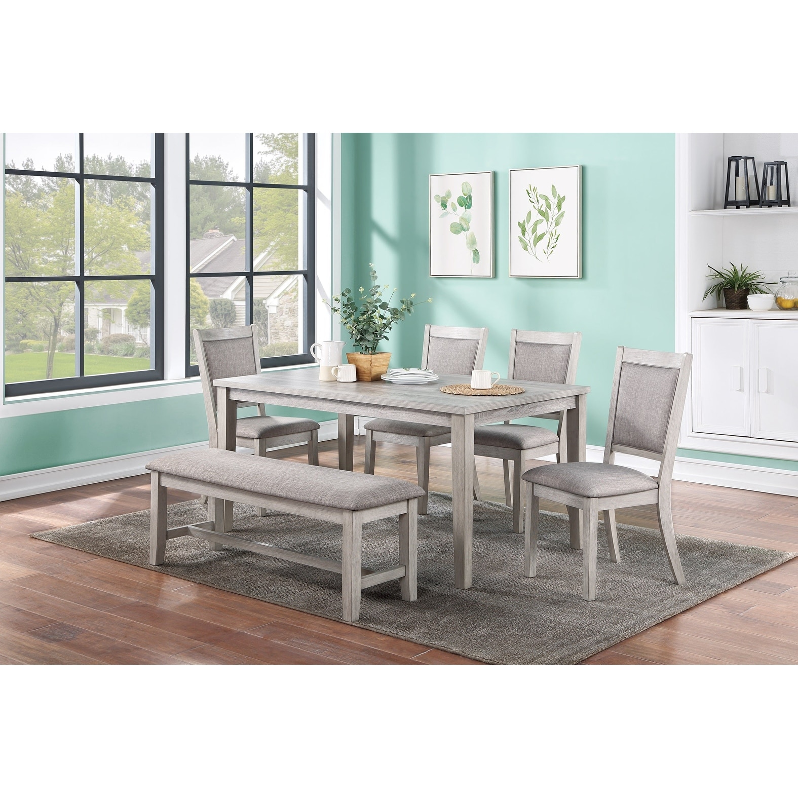 Dining Room Set 6pc Contemporary Gray Finish Upholstered Seat