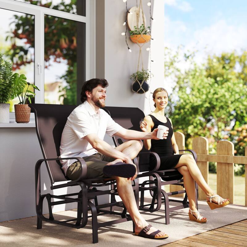 Outsunny Outdoor Glider Chair Set of 2, Gliders for Outside Patio with Smooth Rocking Mechanism