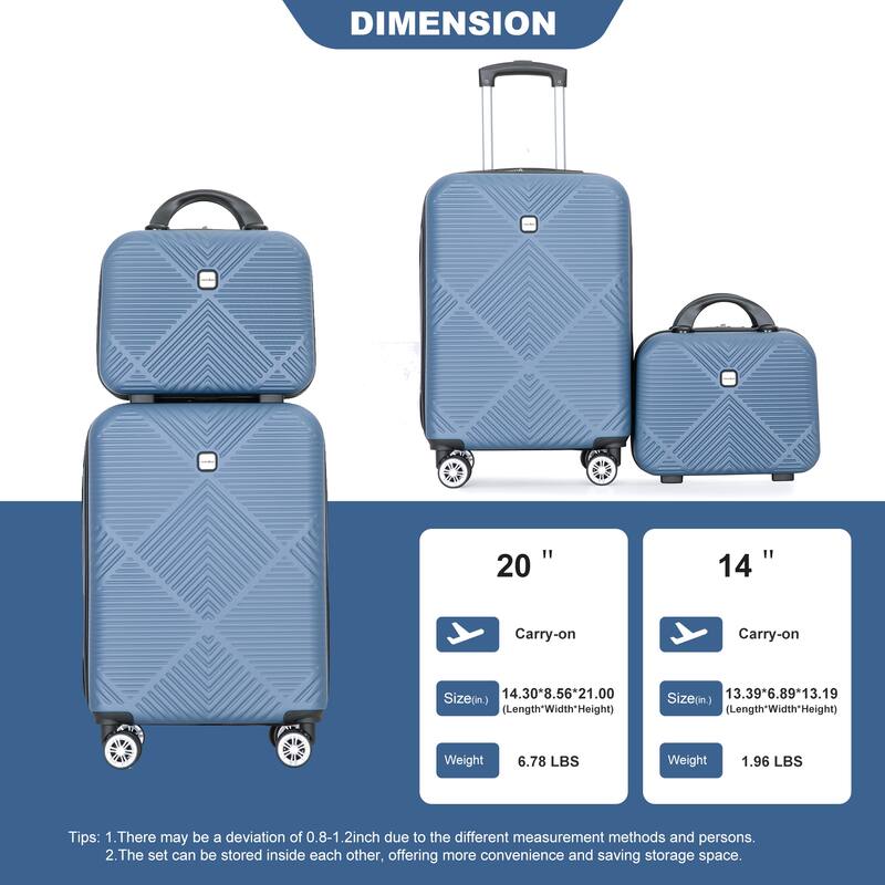 20/14" Spinner Wheels Luggage Sets 2 Piece Lightweight Suitcase Sets, Carry On Trunks Sets
