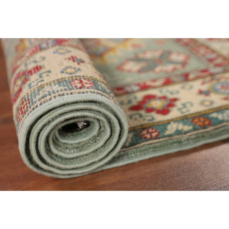Light Green Kazak Oriental Accent Rug Hand-Knotted Wool Carpet - 2'7" x 4'2"