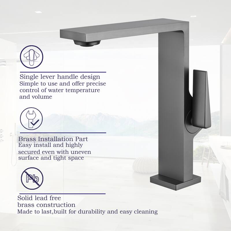 Deck Mounted Right-angle Bathroom Faucet Single Hole with Single Handle, Black/Gold/Grey