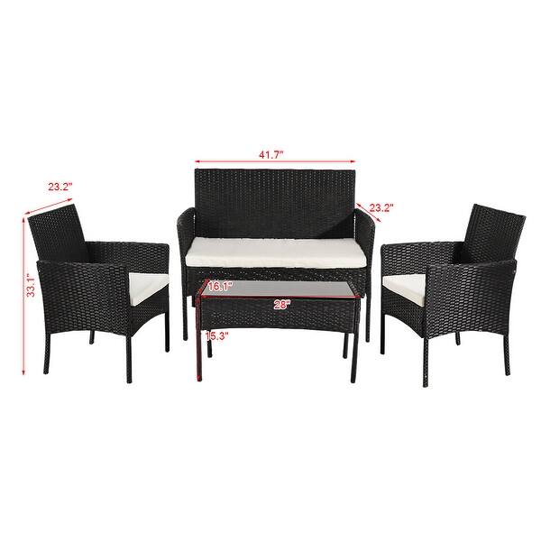 4Piece Outdoor Living Room Balcony Rattan Furniture Set Bed Bath