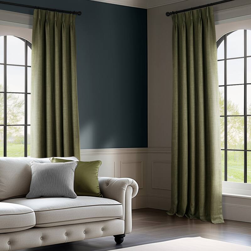 Exclusive Fabrics French Pleated Textured Faux Linen Room Darkening Curtains for Bedroom & Living Room Curtains Single Panel
