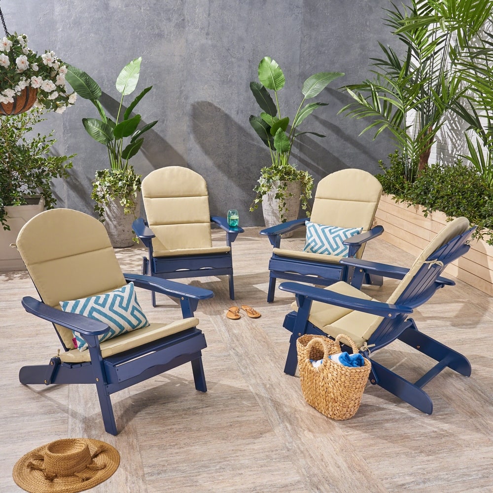 Malibu Outdoor Acacia Wood Folding Adirondack Chairs with Cushions (Set of 4) by Christopher Knight Home