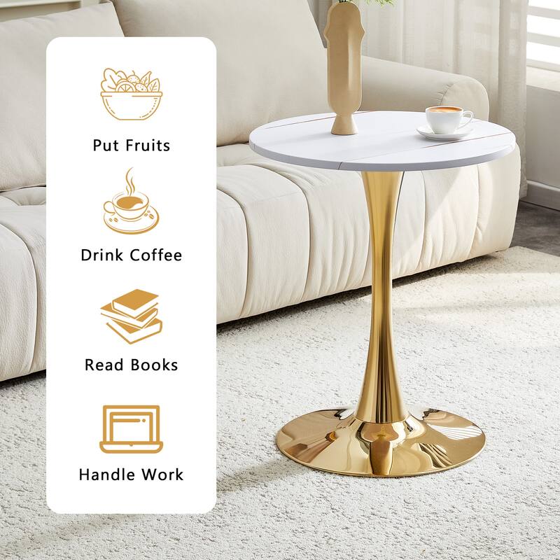 Round Thickened Table Top Coffee Table, Metal Pedestal Side Table Modern Bistro Table