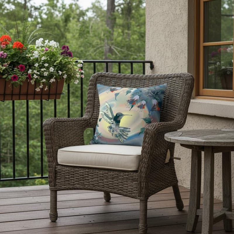 HomeRoots 18" X 18" Blue and Yellow Bird Blown Seam Floral Indoor Outdoor Throw Pillow - 18.00' X '18.00' X '5.00 - Blue/Yellow - 18.00' X '18.00' X '5.00