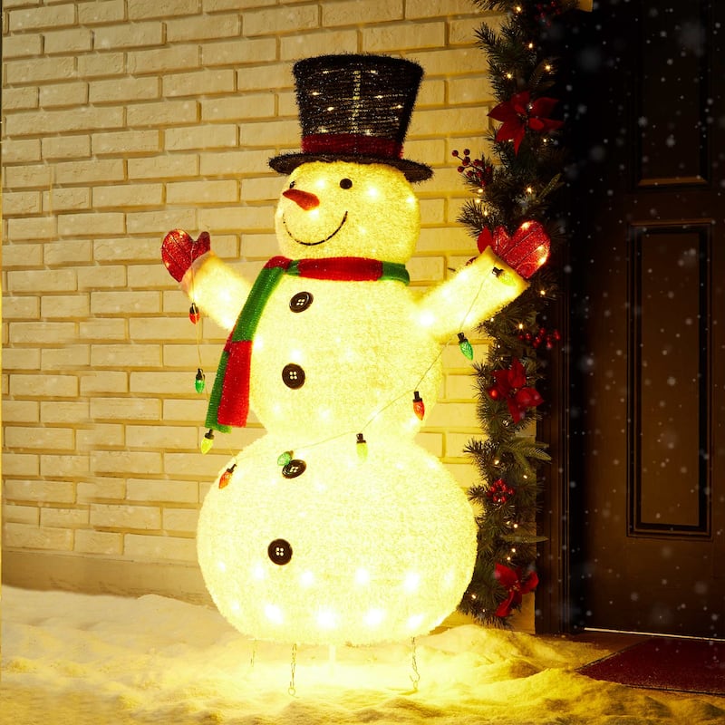Glitzhome 47"H Lighted Christmas 3D Foldable Fabric Snowman Decor with 160 LED Lights - 3D Foldable Fabric Snowman