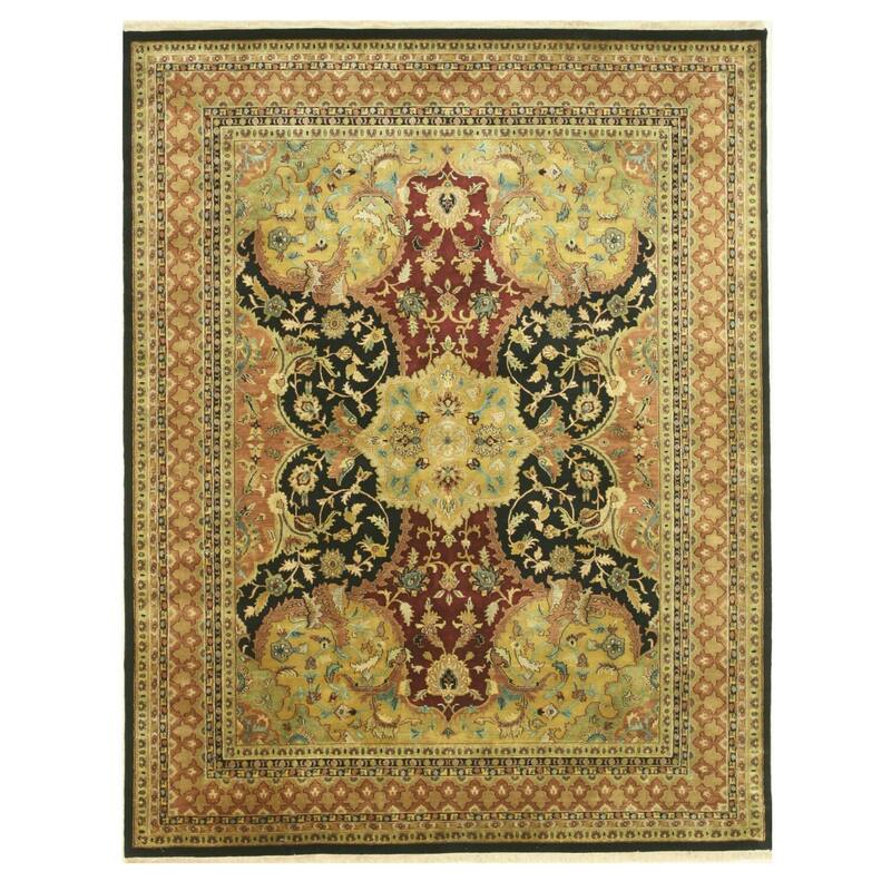 Black Hand Knotted New Zealand Wool Transitional Polonaise Rug, 6' x 9', Bold Abstract Pattern with Red, Gold & Blue Accents