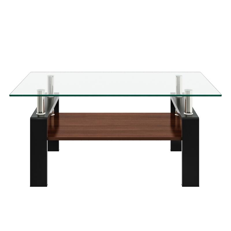 39x24'' Rectangle Coffee Table with Tempered Glass Tabletop for Living Room