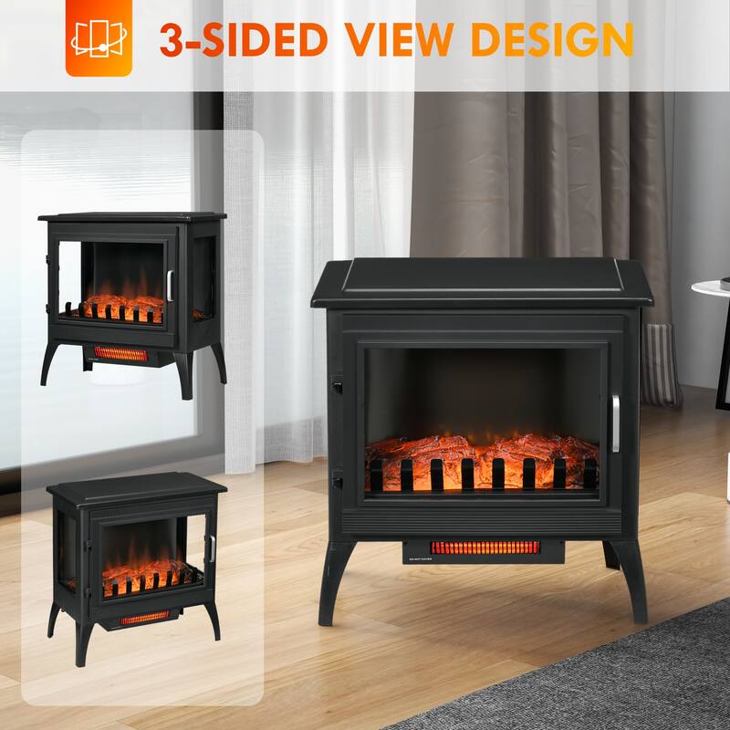 Black 24" Electric Fireplace Heater with Adjustable Temperature and Overheat Protection