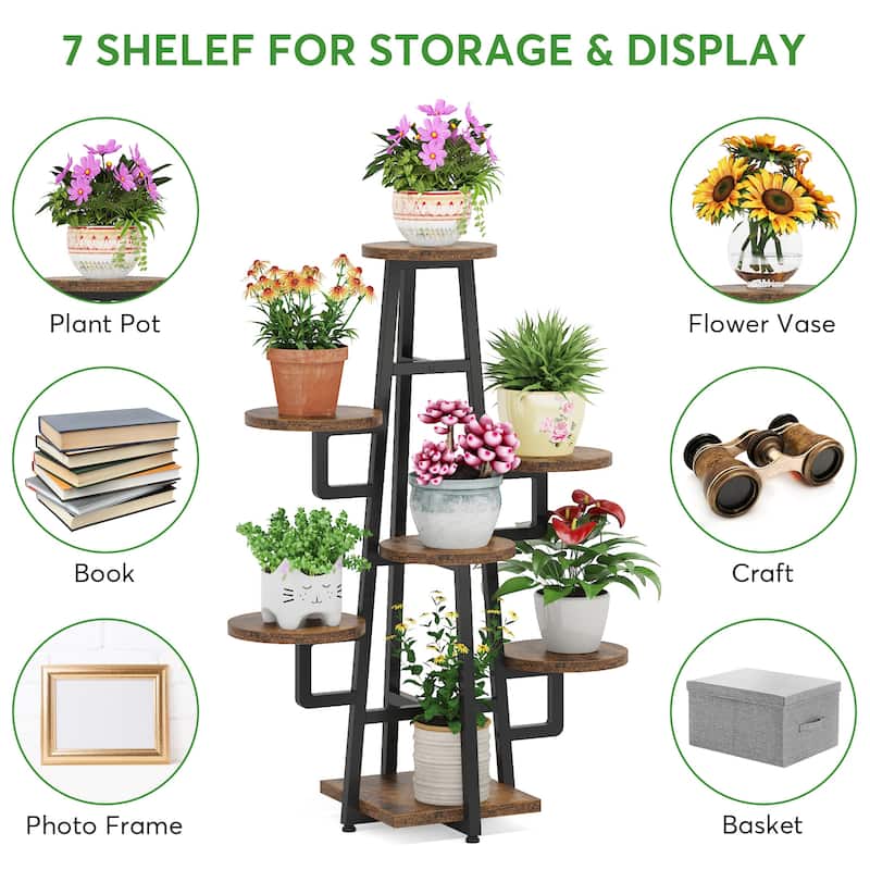 7 Tier Plant Stand Indoor, Tall Plant Shelf for Multiple Plants, Wooden Corner Plant Pots Holder Rack Flower Stand Shelf