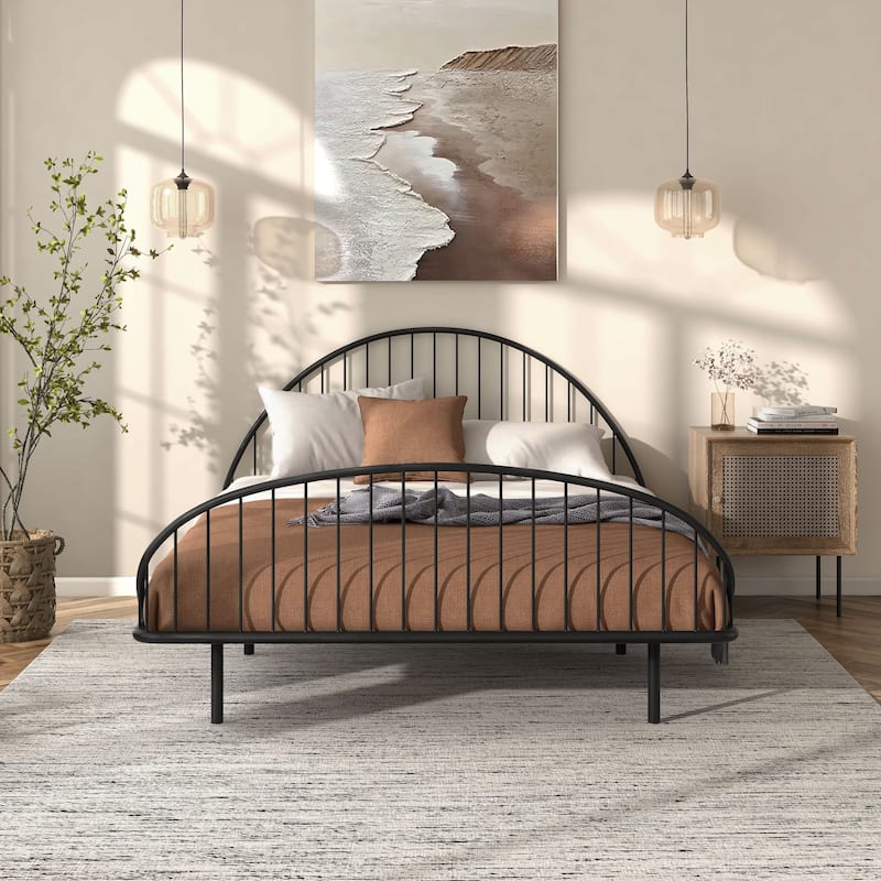 Furniture of America Duke Curved Metal Powder Coated Bed Frame, Box Spring Needed - Black - Full