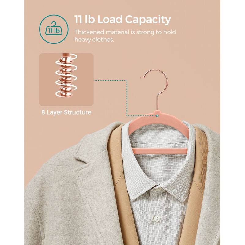 Clothes Slim Velvet Hanger with Rose Gold Swivel Metal Hook and Shoulder Notches Perfect for Heavy Coats or Camisoles