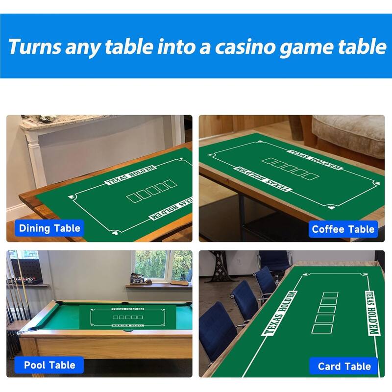 36"x72" Double Sided Casino Blackjack & Texas Hold'em Poker Tabletop Layout Felt, Casino Table Top Cover Mat - Layout Felt