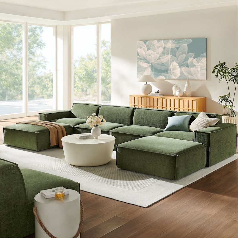 Restore 6-Piece Performance Fabric Upholstered Modular Sectional Sofa - Foliage