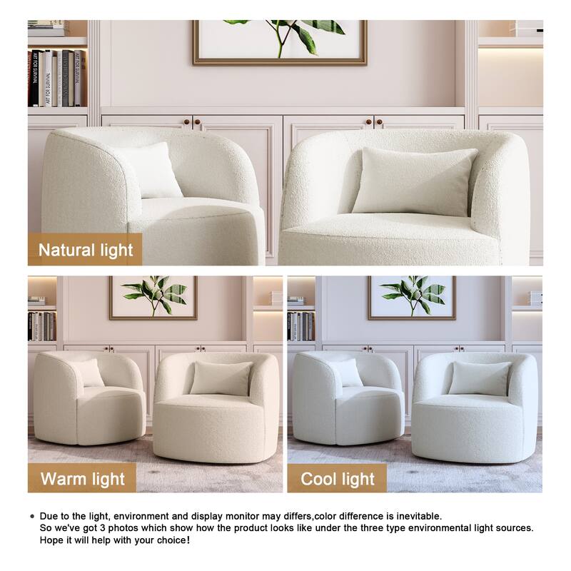 Modern Accent Chair Boucle Swivel Barrel Chair Set of 2