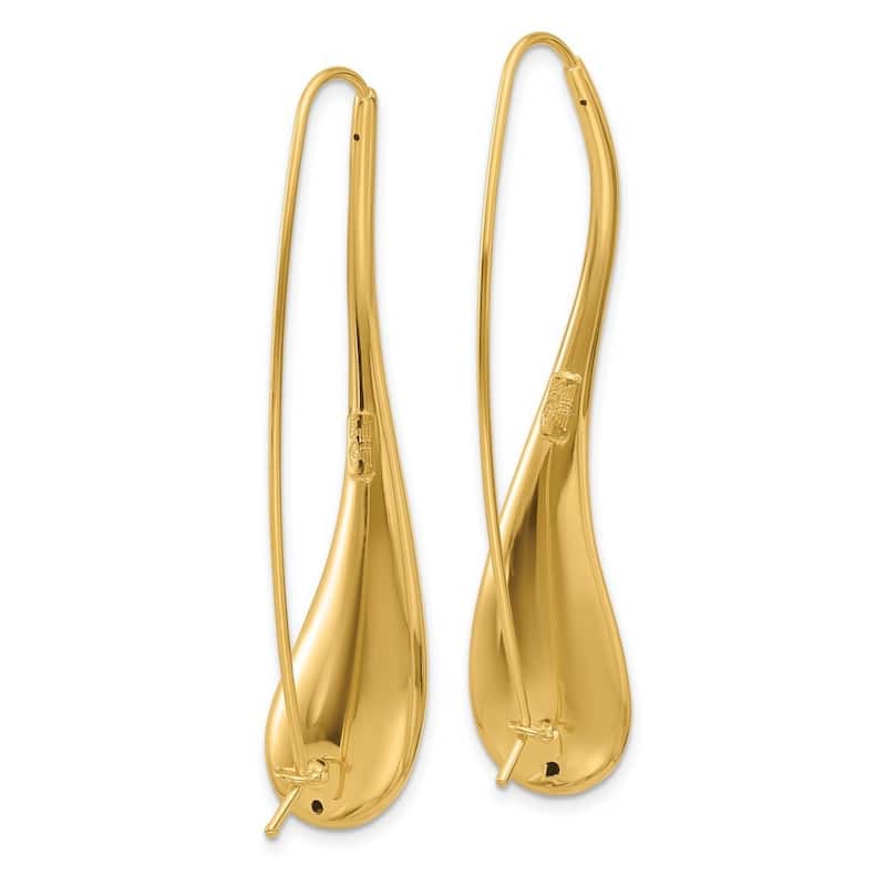 Curata 14K Italian Yellow Gold Abstract Puffed Teardrop Threader Earrings - 12x57mm