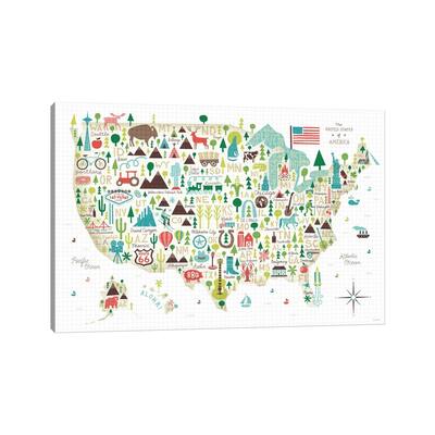 iCanvas "Illustrated USA Map" by Michael Mullan Canvas Print