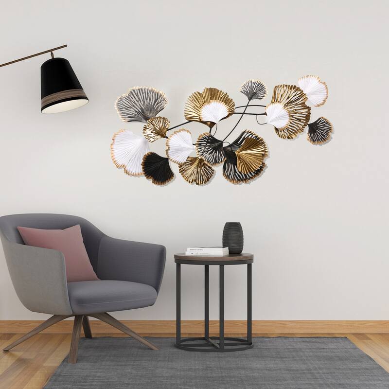 Black Gold and White Metal Ginkgo Leaves Modern Wall Decor