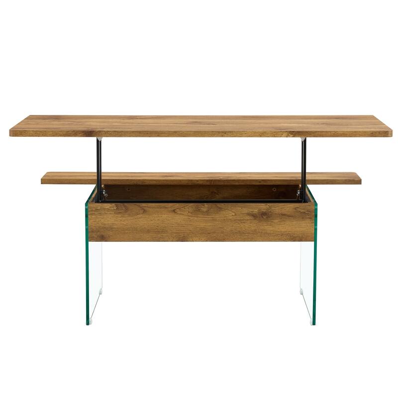 Anmytek Lift Top Coffee Table with Storage Wood Texture Modern Convertible Desk for Small Space Living Room