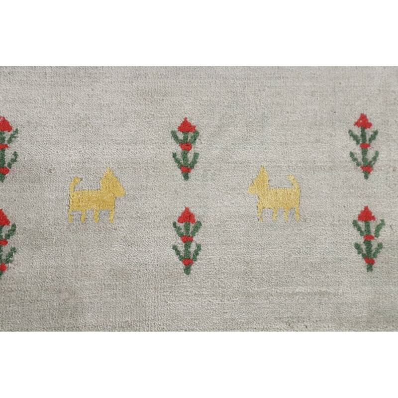 Green Gabbeh Oriental Square Area Square Rug Hand-Knotted Wool Carpet - 9'4" x 10'0"