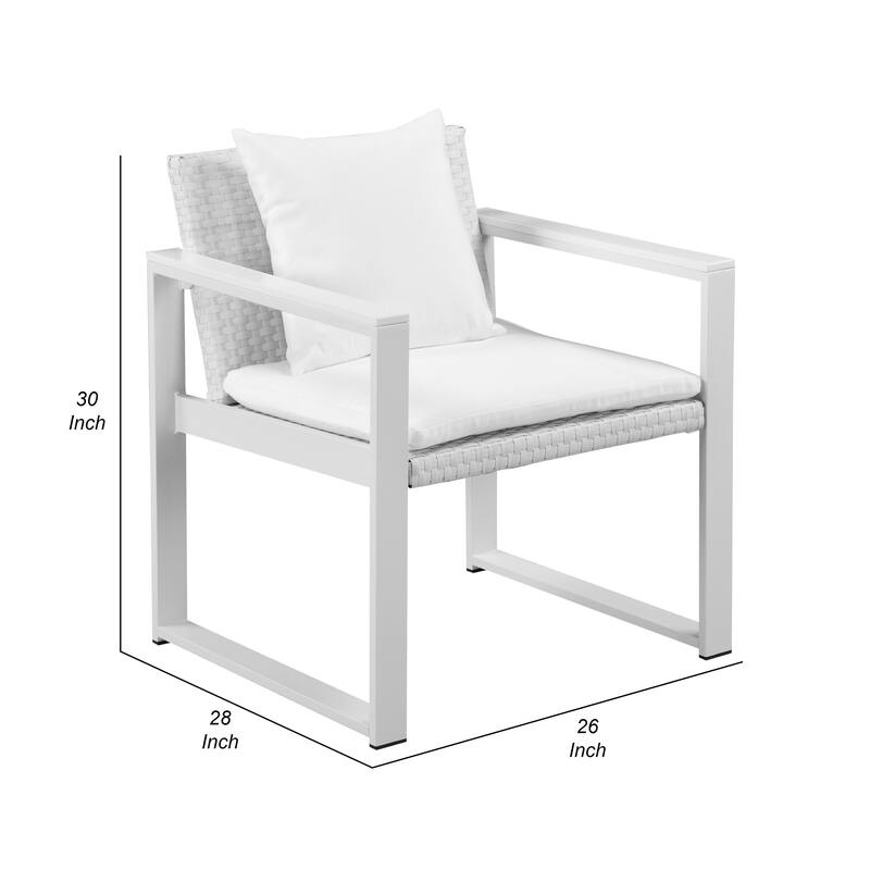 Lark 28 Inch Outdoor Armchair, All Weather Rattan Backrest, White Fabric