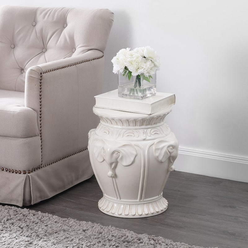 Anita 18" Classic Vintage Ceramic Indoor/Outdoor 4-Elephant Garden Stool, By