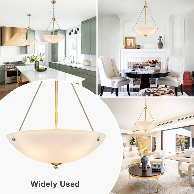 Gold Inverted 4-Light Modern Gold Inverted Pendant Chandelier Frosted Glass Dome ...