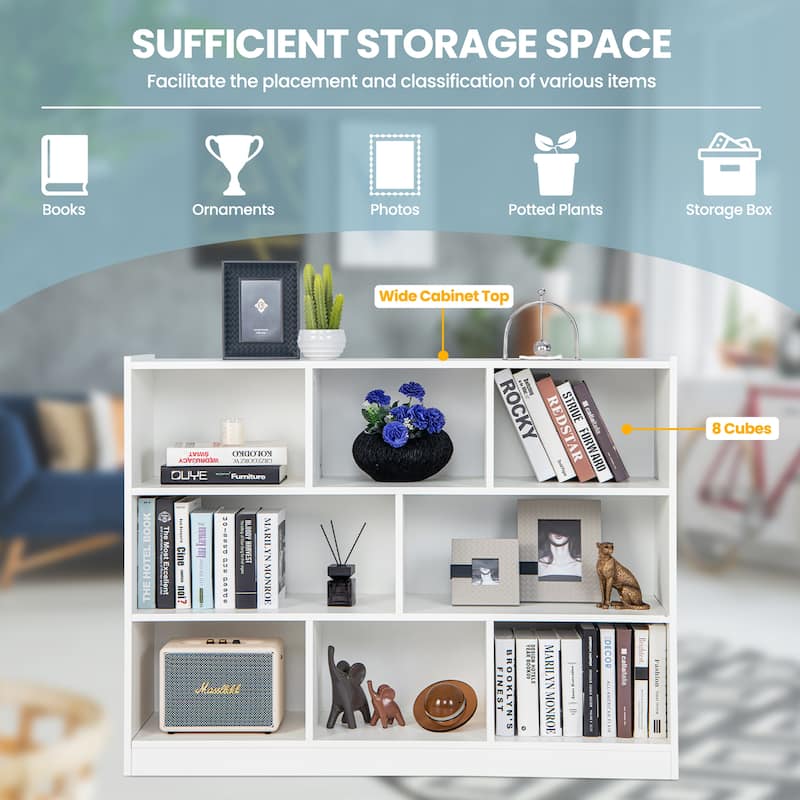 3-Tier Open Bookcase 8-Cube Bookshelf Storage Display Cabinet