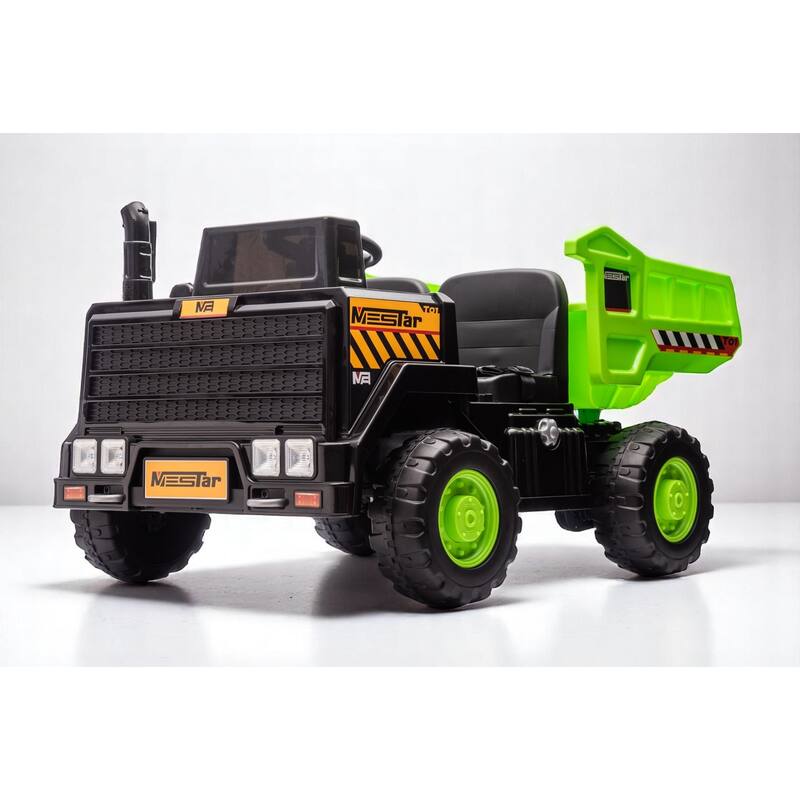 24V Ride-On Dump Truck with Remote Control, Automatic Trailer, Bluetooth, and Music - Electric Construction Vehicle Toy - Green