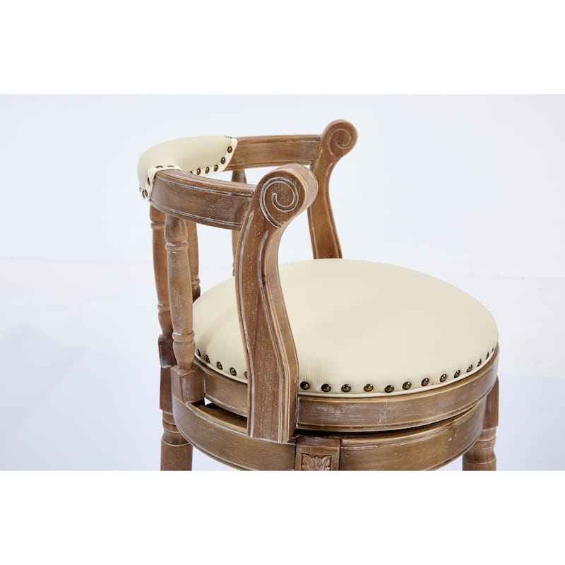Cow Print Leather Swivel Bar Stool with Back, Wooden Frame & 360-Degree Spin, Beige