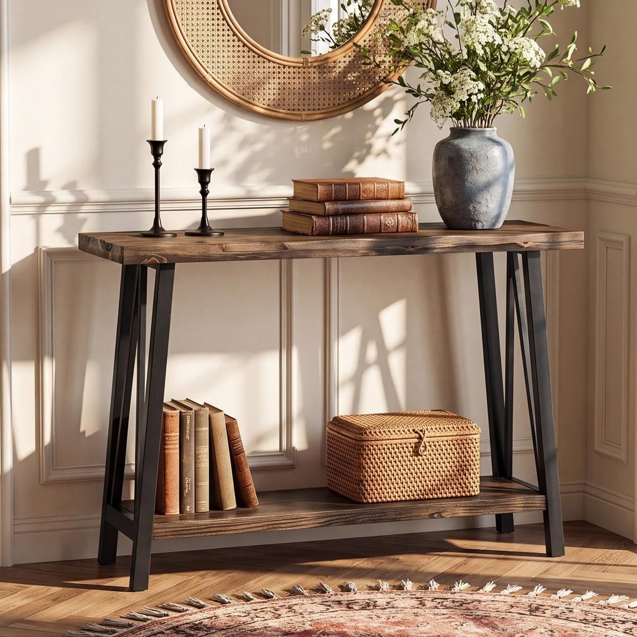 Industrial 2-Tier Entryway Table with Sturdy Metal Frame